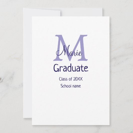 Graduate fügen Name Monogramm lila einfache minima Einladung (Vorderseite)