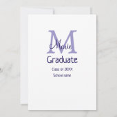 Graduate fügen Name Monogramm lila einfache minima Einladung (Rückseite)