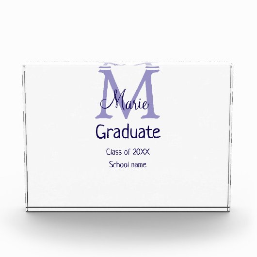 Graduate fügen Name Monogramm lila einfache minima Fotoblock (Vorderseite)