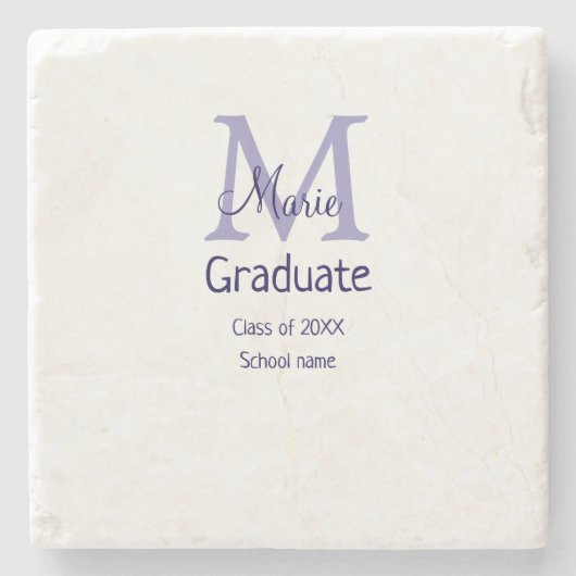 Graduate fügen Name Monogramm lila einfache minima Steinuntersetzer (Vorderseite)