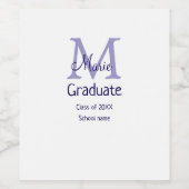 Graduate fügen Name Monogramm lila einfache minima Weinetikett (Einzelnes Label)