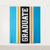 GRADUATE Fun Bright Sky Blau Gelbe Streifen Wandteppich (Vorderseite)