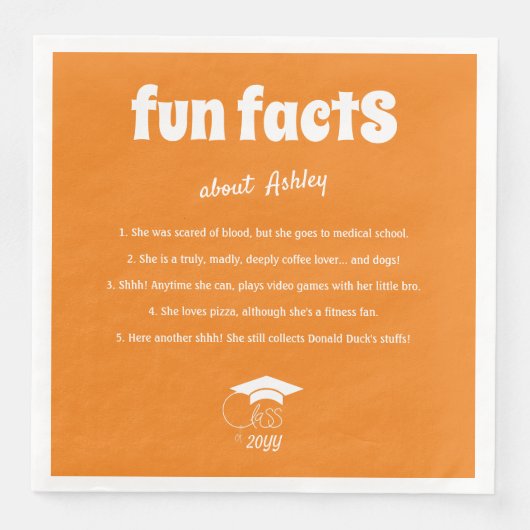 Graduate Fun Facts Class of Chic White Script Serviette (Vorderseite)