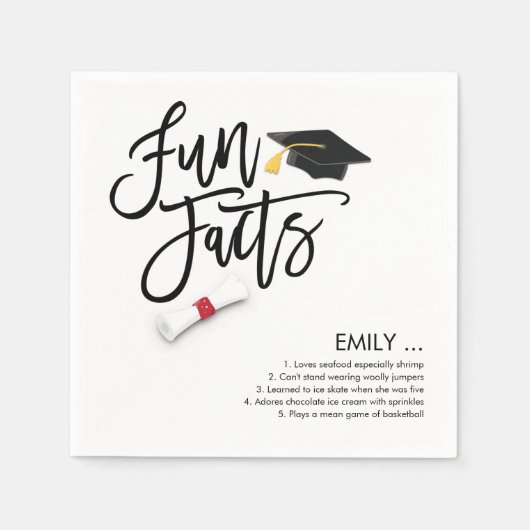 Graduate Fun Fakten Script Grad Cap Diploma Serviette (Vorderseite)