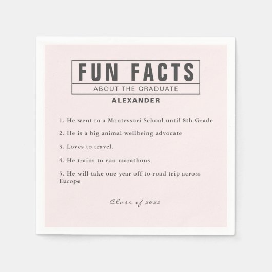 Graduate Fun Fakten Weiches Rosa Papier Serviette (Vorderseite)