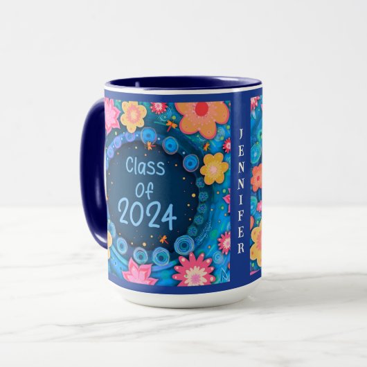 Graduate Fun Floral Name Jahr Girl Inspirivity Tasse (Vorderseite Links)