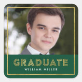 Graduate für grünes Foto Quadratischer Aufkleber (Vorderseite)