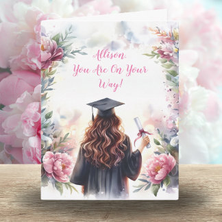 Graduate Girl with Peonics Karte