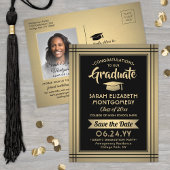 Graduate Glückwunschs Black & Gold Save the Date F Ankündigungspostkarte