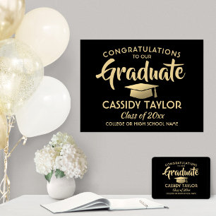 Graduate Glückwunschs Eleganter Black & Gold Absch Poster