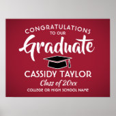 Graduate Glückwunschs Eleganter Rot-Weiß-Abschluss Poster (Vorne)