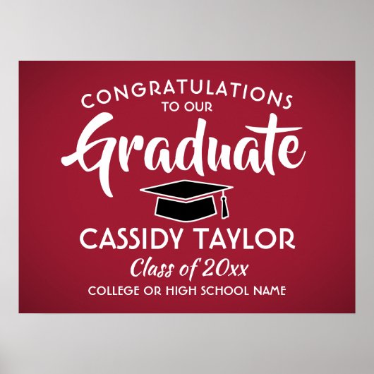 Graduate Glückwunschs Eleganter Rot-Weiß-Abschluss Poster (Vorne)