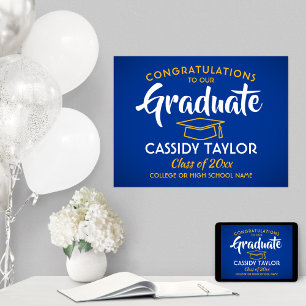 Graduate Glückwunschs Royal Blue and Gold Abschlus Poster