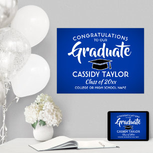 Graduate Glückwunschs Royal Blue und White Abschlu Poster
