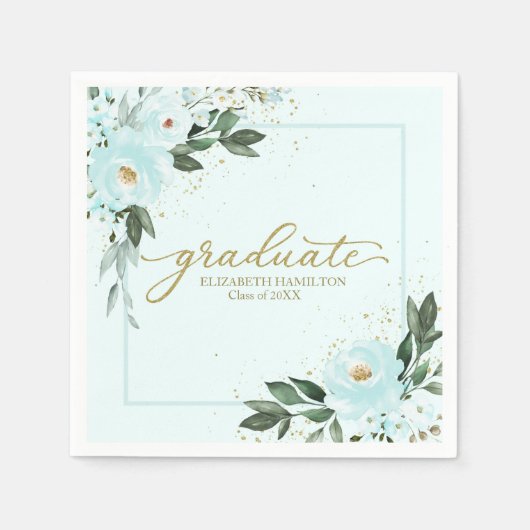 Graduate Gold Aquamarin Floral Abschluss Serviette (Vorderseite)