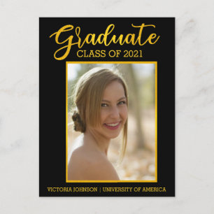 Graduate Gold Black Foto Class of 2021 Abschluss Postkarte