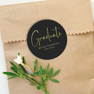Graduate Gold Black Simple Minimalistisch Grad Runder Aufkleber