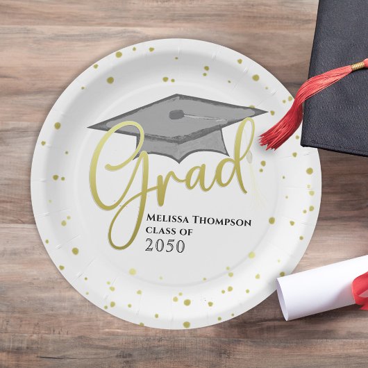 Graduate Gold Calligraphy Abschluss Grad Cap Pappteller