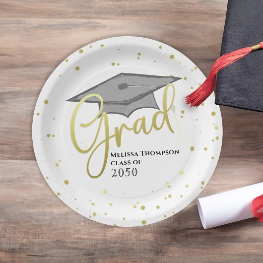 Graduate Gold Calligraphy Abschluss Grad Cap Pappteller