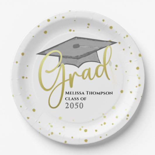 Graduate Gold Calligraphy Abschluss Grad Cap Pappteller (Vorderseite)