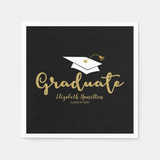 Graduate Gold Calligraphy Grad Cap Abschluss Serviette (Vorderseite)
