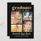 Graduate Gold Class of 2024 Collage Black Einladung (Vorne/Hinten)