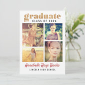 Graduate Gold Class of 2024 White Collage Einladung (Stehend Vorderseite)