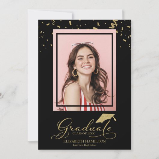 Graduate Gold Confetti Grad Ankündigung Foto (Vorderseite)