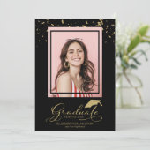 Graduate Gold Confetti Grad Ankündigung Foto (Stehend Vorderseite)