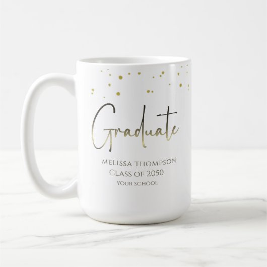 Graduate Gold Confetti Modern Calligraphy Script Kaffeetasse (Links)