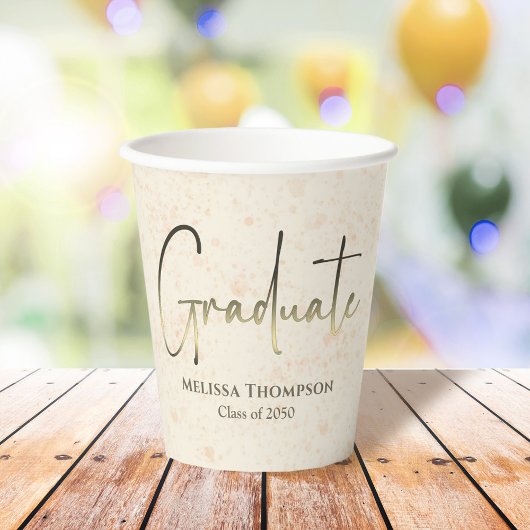 Graduate Gold Confetti Modern Calligraphy Script Pappbecher