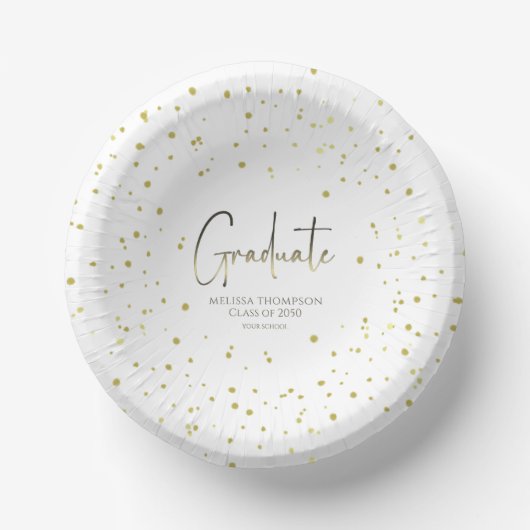 Graduate Gold Confetti Modern Calligraphy Script Pappteller (Vorderseite)