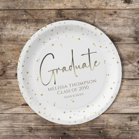 Graduate Gold Confetti Modern Calligraphy Script Pappteller
