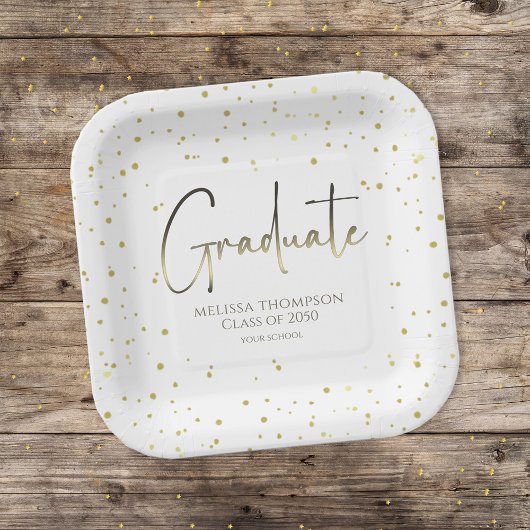 Graduate Gold Confetti Modern Calligraphy Script Pappteller