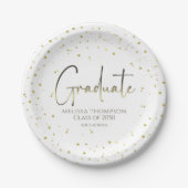 Graduate Gold Confetti Modern Calligraphy Script Pappteller (Vorderseite)