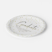Graduate Gold Confetti Modern Calligraphy Script Pappteller (Schrägansicht)