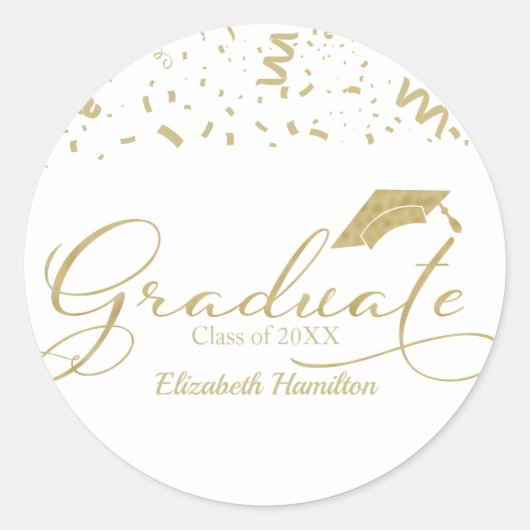Graduate Gold Foil Graduation Party Black Classic Runder Aufkleber (Vorderseite)