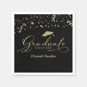 Graduate Gold Foil Graduation Party Black Serviette