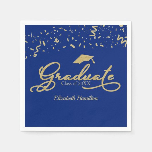 Graduate Gold Foil Graduation Party Blue Serviette (Vorderseite)