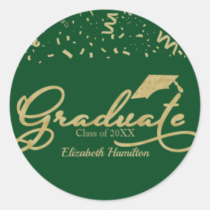 Graduate Gold Foil Graduation Party Green Runder Aufkleber