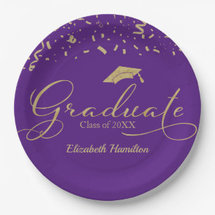 Graduate Gold Foil Graduation Party Schwarz Lila Pappteller