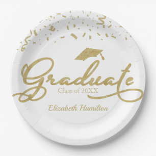 Graduate Gold Foil Graduation Party White Pappteller