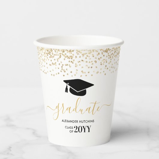 Graduate Gold Glitzer Confetti Graduation Party Pappbecher (Vorderseite)