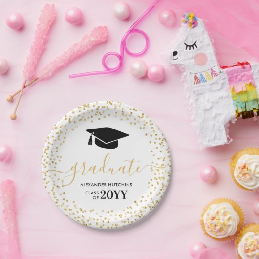 Graduate Gold Glitzer Confetti Graduation Party Pappteller (Party)