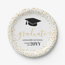 Graduate Gold Glitzer Confetti Graduation Party Pappteller