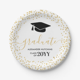 Graduate Gold Glitzer Confetti Graduation Party Pappteller