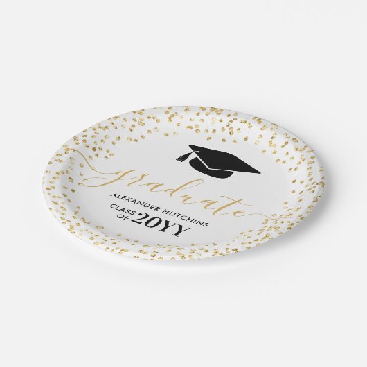 Graduate Gold Glitzer Confetti Graduation Party Pappteller (Schrägansicht)