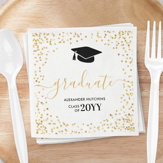 Graduate Gold Glitzer Confetti Graduation Party Serviette