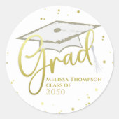 Graduate Gold Grad Calligrafy Graduation Cap Runder Aufkleber (Vorderseite)