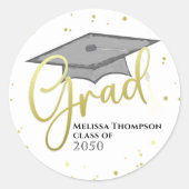 Graduate Gold Grad Calligrafy Graduation Cap Runder Aufkleber (Vorderseite)